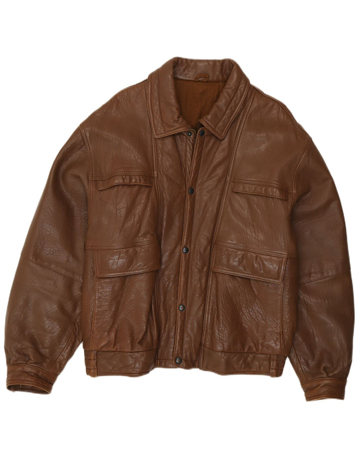 Chaqueta de cuero vintage para hombre IT 52 XL cuero marrón