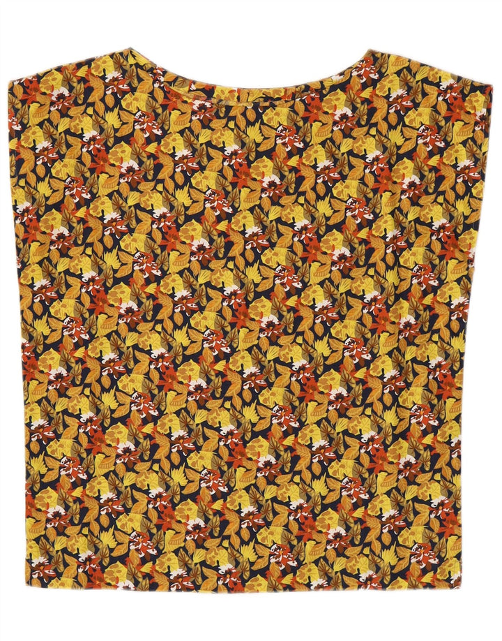 Vintage mujer crop blusa sin mangas Top Reino Unido 14Medium amarillo floral