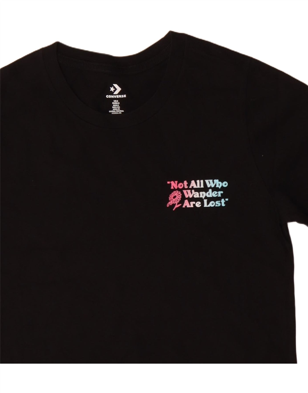 Converse Camiseta gráfica para mujer Top UK 10 Small Black Cotton