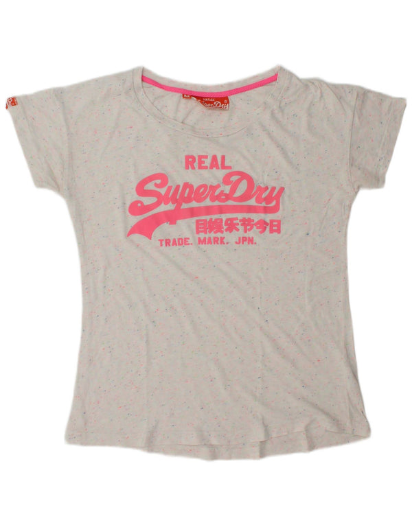 SUPERDRY Camiseta gráfica para mujer Top UK 44 Medium Off White Algodón moteado