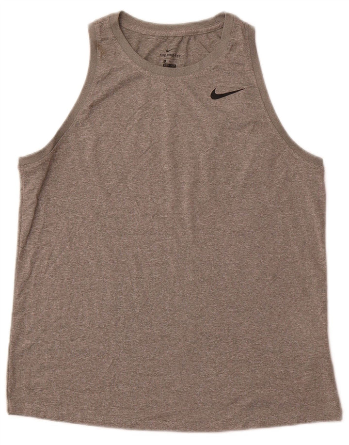 NIKE Camiseta sin mangas Dri Fit para mujer UK 12 Poliéster moteado gris medio