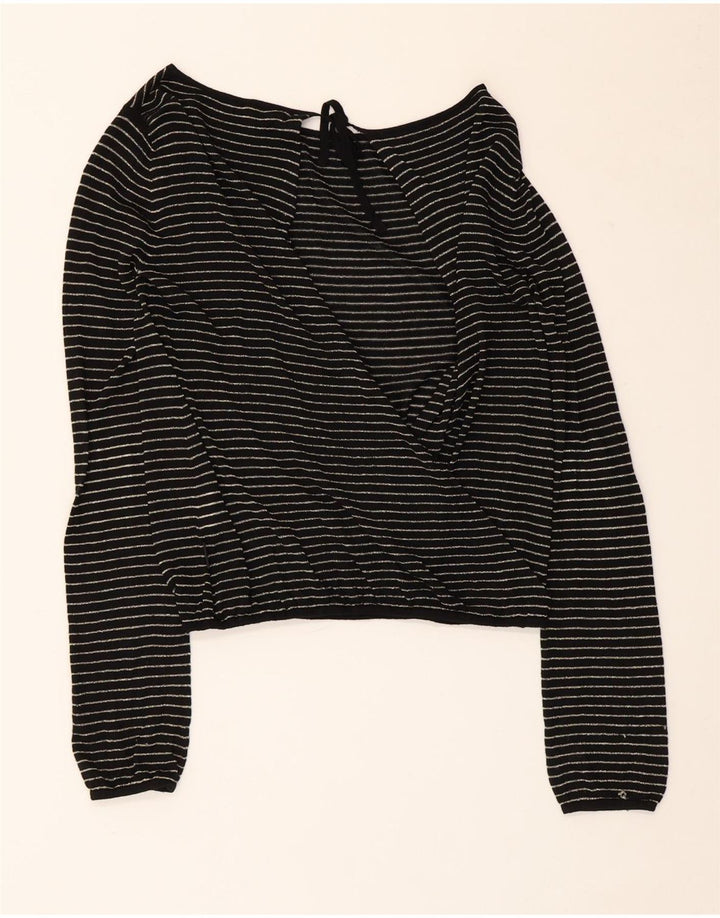 Calvin Klein Blusa corta para mujer UK 40 Grande Viscosa a rayas negras