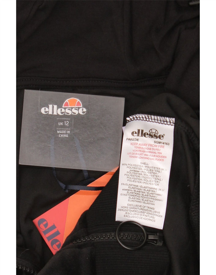 Ellesse Crop Velour Zip Sudadera con capucha para mujer UK 12 Mediano Negro Poliéster