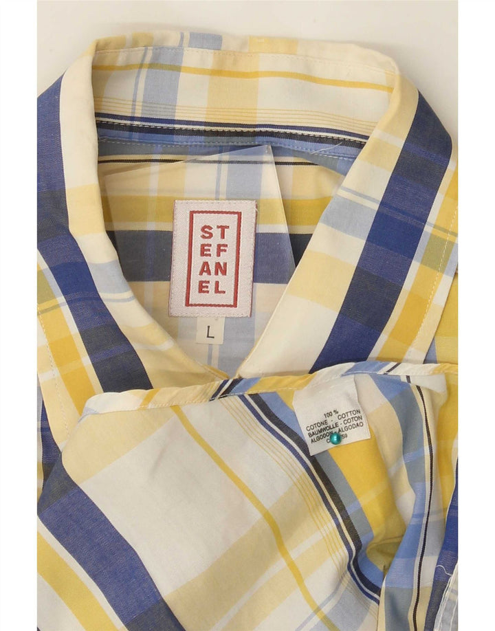 Stefanel Camisa De Hombre Grande A Cuadros Amarillos De Algodón