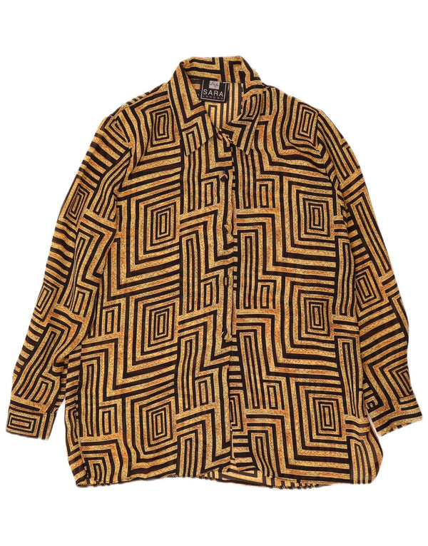 Vintage mujer camisa blusa Reino Unido 14 poliéster geométrico beige grande