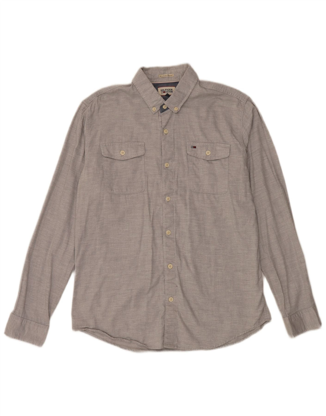 Camisa Tommy Hilfiger para hombre de algodón en espiga gris grande