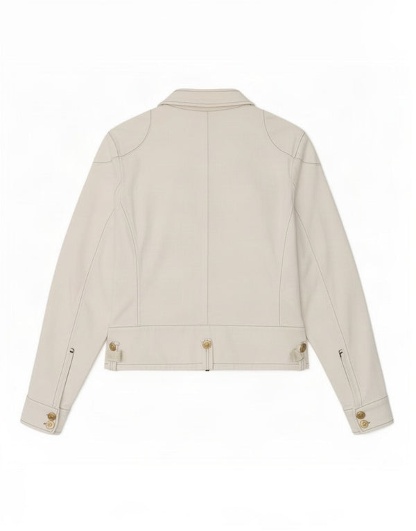 Escada Chaqueta motera vaquera para mujer EU 38 Mediana Algodón blanco