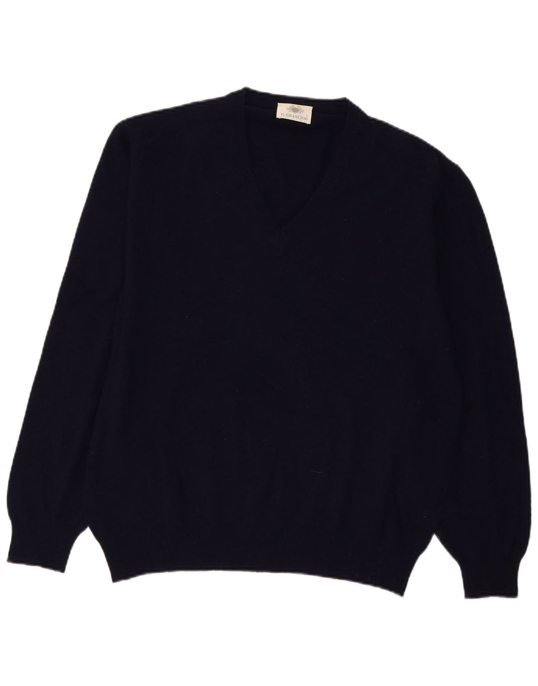 Il Granchio Jersey con Cuello en V para Hombre Large Lana de Cordero Azul Marino