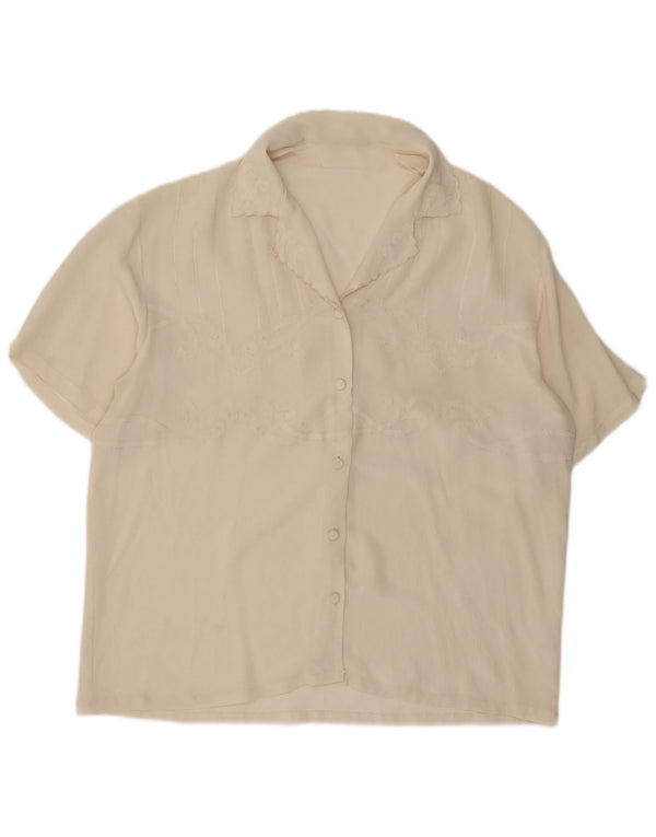 Vintage mujer camisa de manga corta blusa Reino Unido 14 grande de blanco