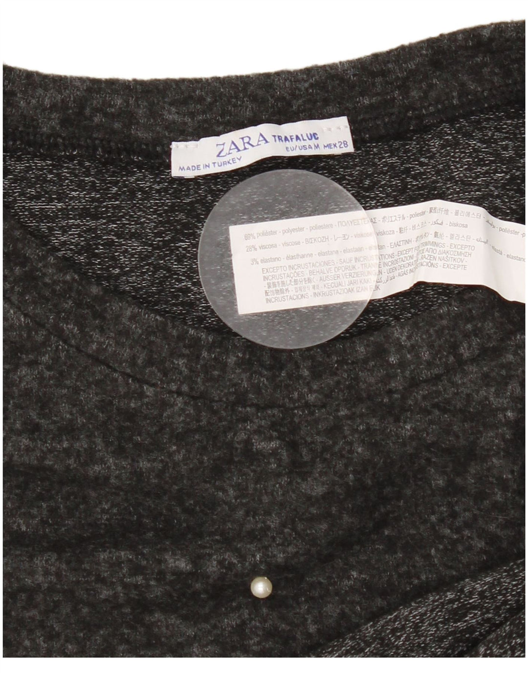 Zara Mujer Camiseta Holgada Top UK 44 Poliéster Manchado Gris Medio