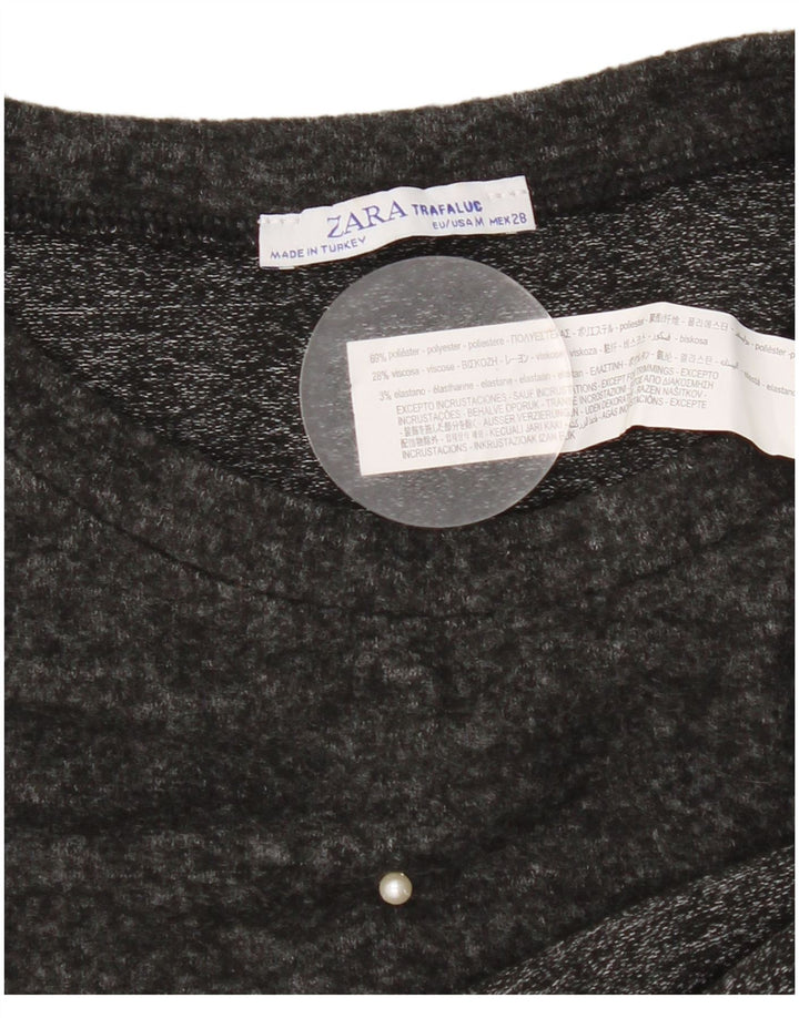 Zara Mujer Camiseta Holgada Top UK 44 Poliéster Manchado Gris Medio