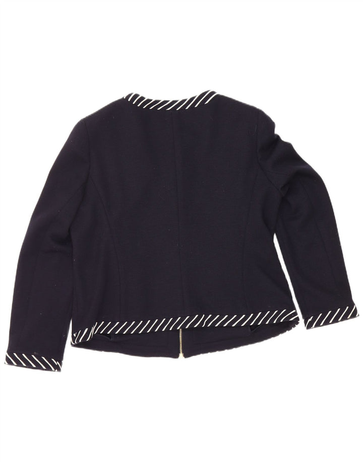 Luisa Spagnoli Chaqueta tipo blazer con cremallera completa para mujer UK 46 Grande Azul marino a rayas