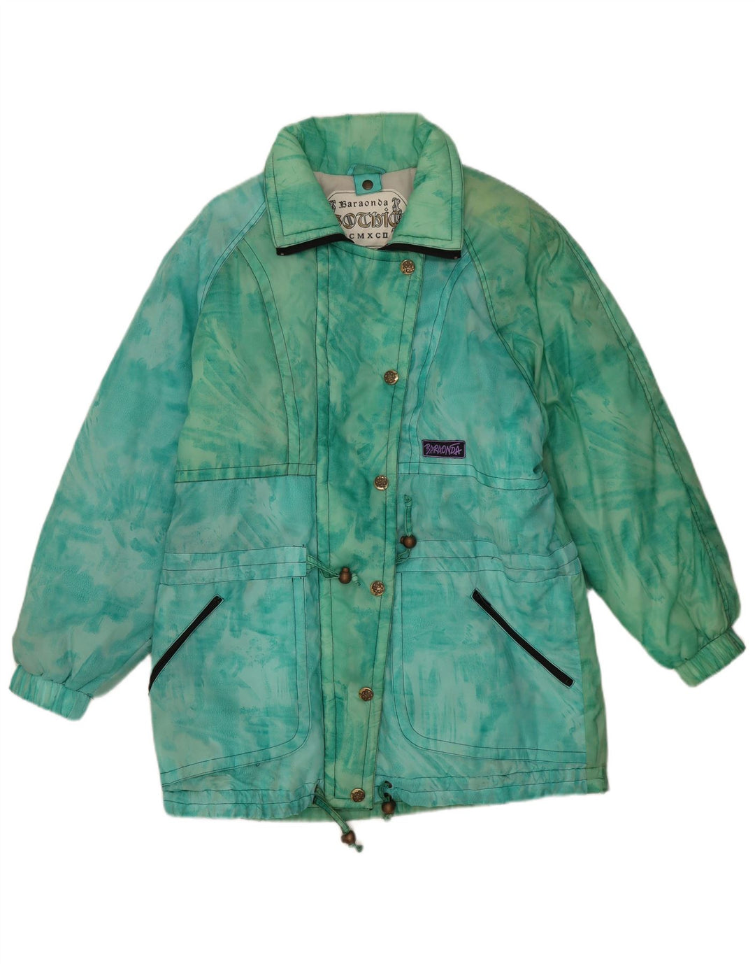 Chaqueta acolchada vintage de gran tamaño para mujer IT 42 Poliamida tie-dye verde medio