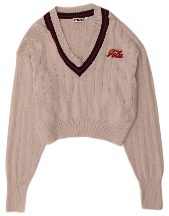FILA Suéter oversize con cuello en V para mujer UK 6 XS Algodón beige