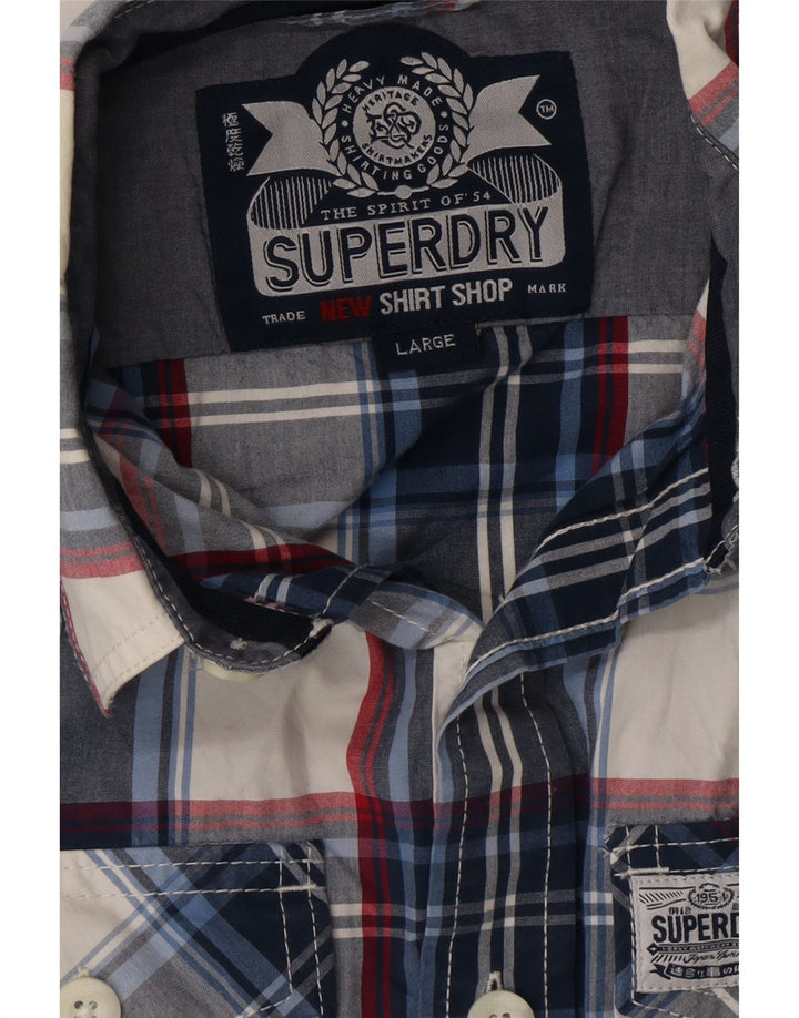 Camisa SUPERDRY para hombre, talla grande, cuadros azul marino