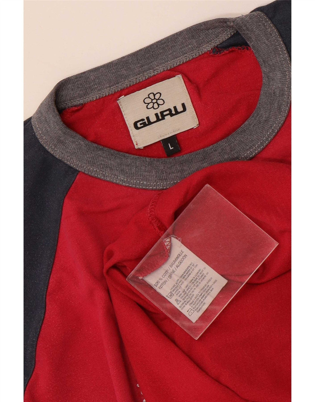 Guru Mens Top gráfico de manga larga con bloques de color rosa grande
