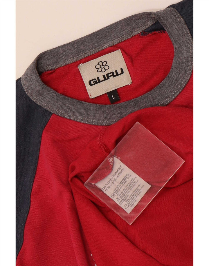 Guru Mens Top gráfico de manga larga con bloques de color rosa grande