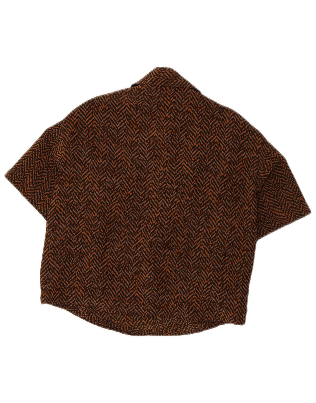 Vintage mujer crop manga corta camisa blusa Reino Unido 8 pequeño marrón espiga