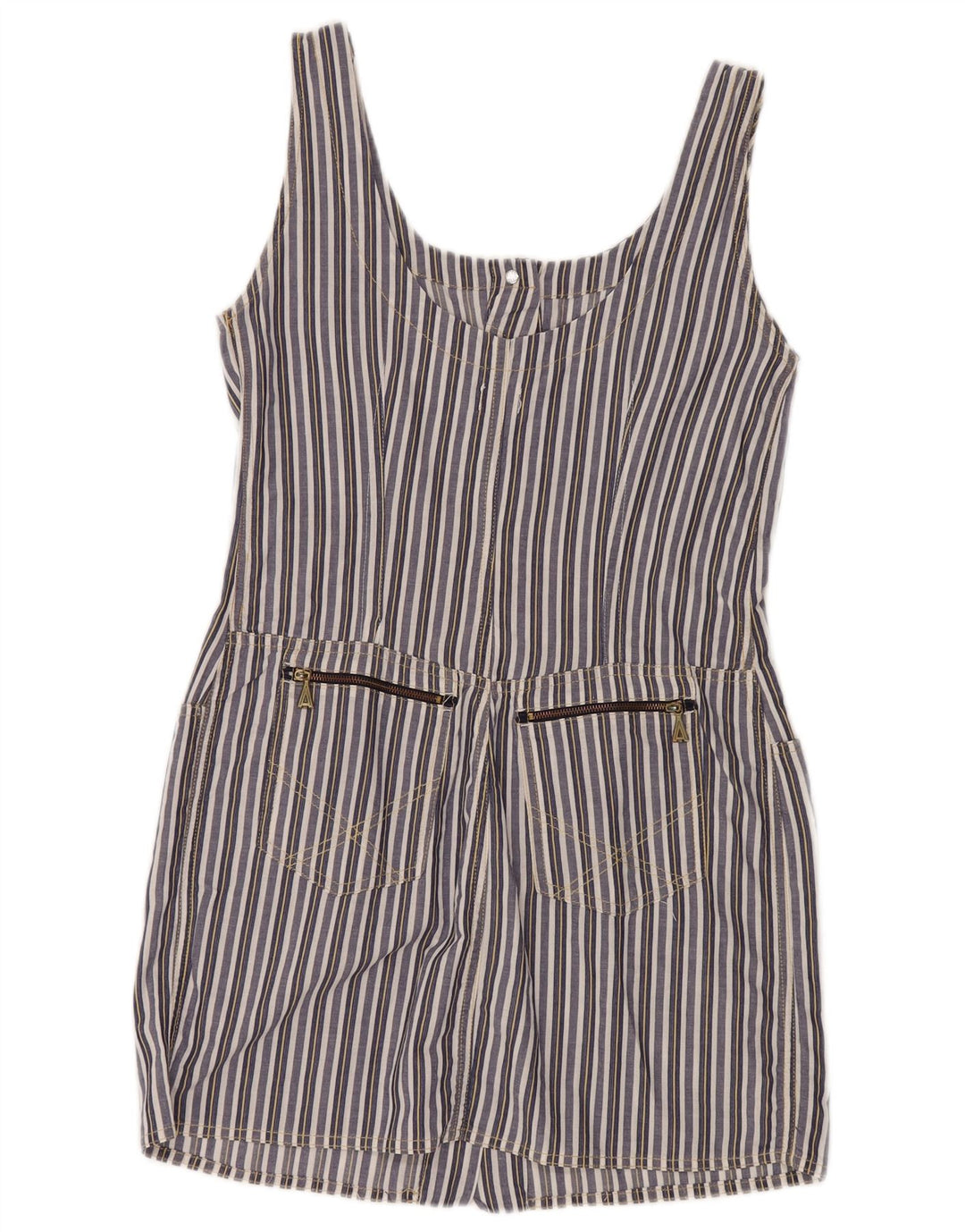 VINTAGE Vestido de vaina sin mangas para mujer Reino Unido 8 Pequeño azul marino a rayas