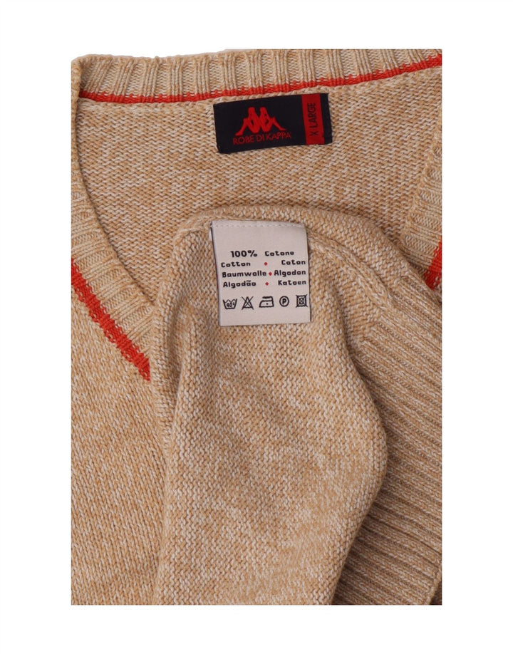 KAPPA Mens V-Neck Jumper Sweater XL Brown Cotton Vintage Kappa and Second-Hand Kappa from Messina Hembry 