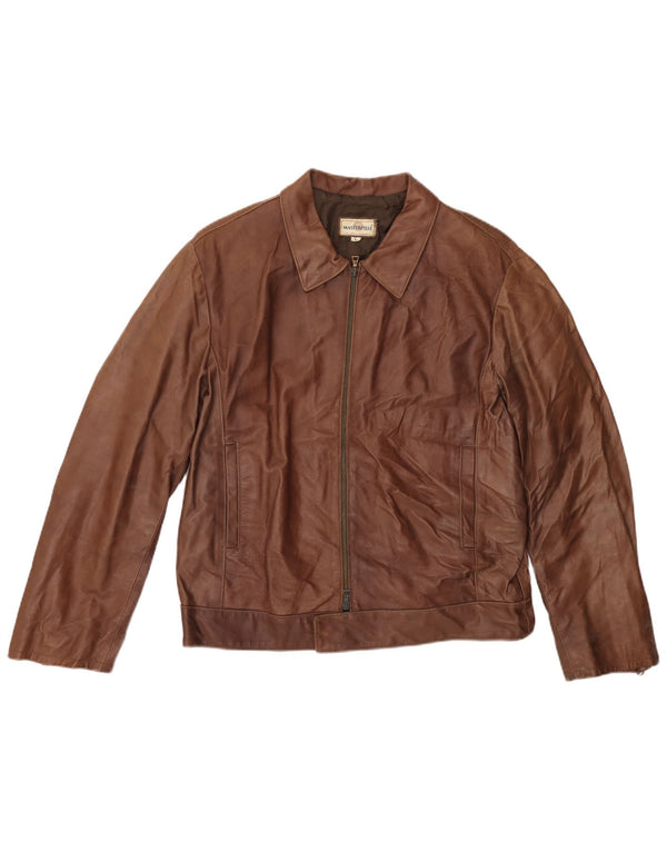 MASTERPELLE Chaqueta Bomber de Cuero para Hombre UK 40 Grande Cuero Marrón