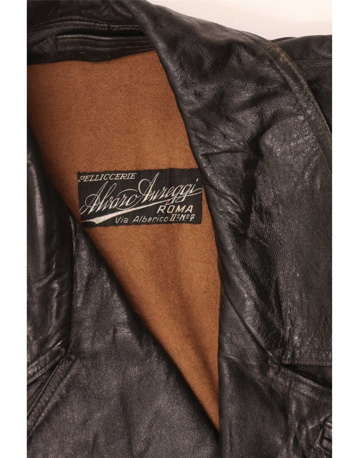 Vintage hombres cuero abrigo Reino Unido 38 medio negro clásico