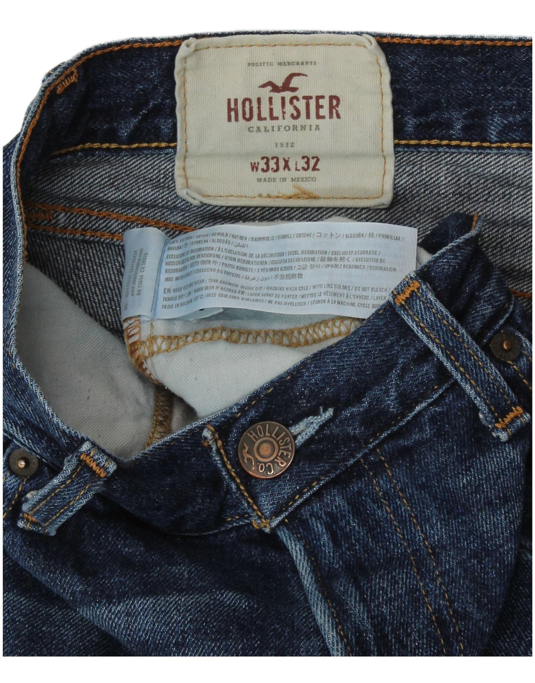 HOLLISTER Vaqueros ajustados para hombre W33 L32 Algodón azul