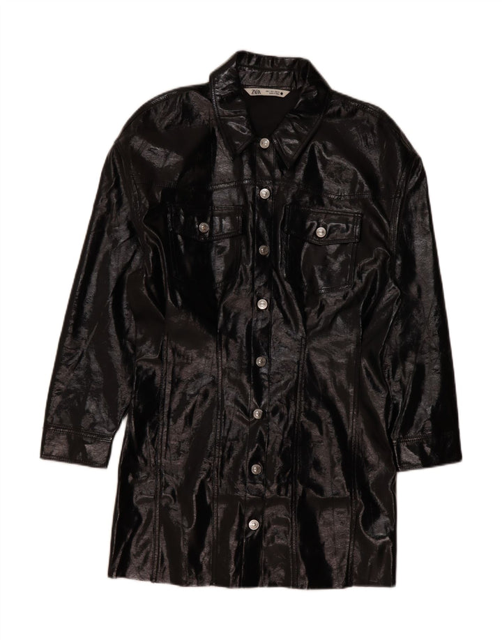 Zara Mujer Abrigo UK 46 Grande Poliéster Negro