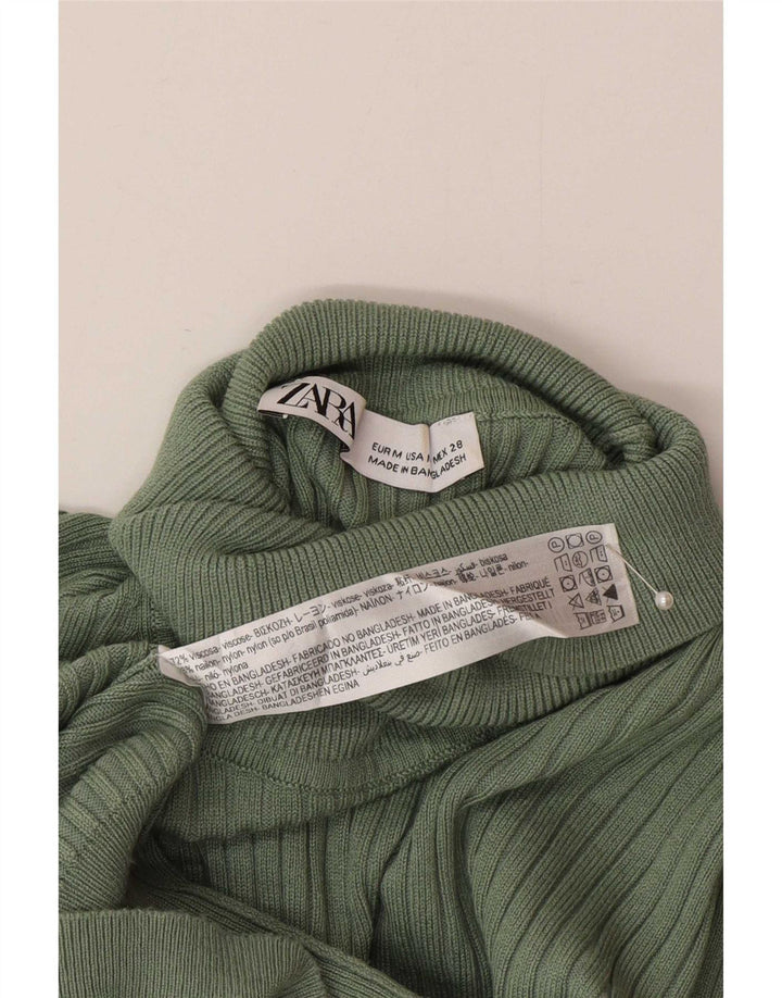 Zara - Jersey con cuello vuelto para mujer, talla 40, viscosa verde medio