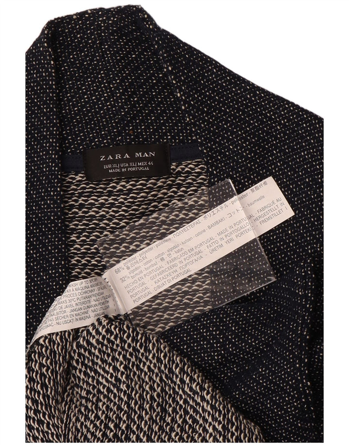 Zara Hombre Cardigan Sweater XL Azul Marino Poliéster