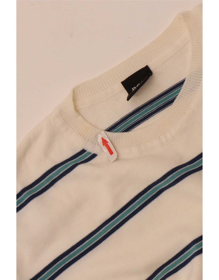 Hugo Boss Hombre Jersey con cuello redondo Jersey de algodón a rayas blanco mediano