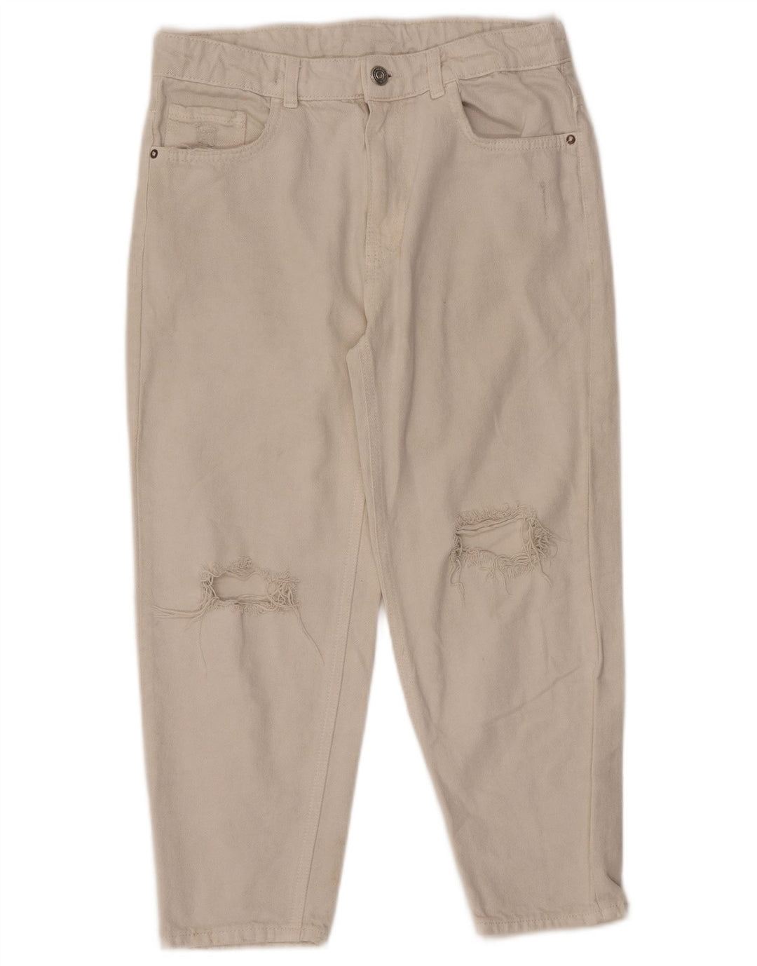 ZARA Vaqueros cónicos de cintura alta desgastados para niñas 13-14 años W28 L22 Blanco