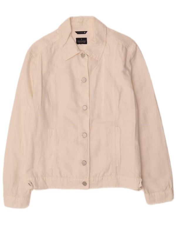 TRUSSARDI JEANS Chaqueta bomber para mujer IT 44 Mediana de algodón blanco roto