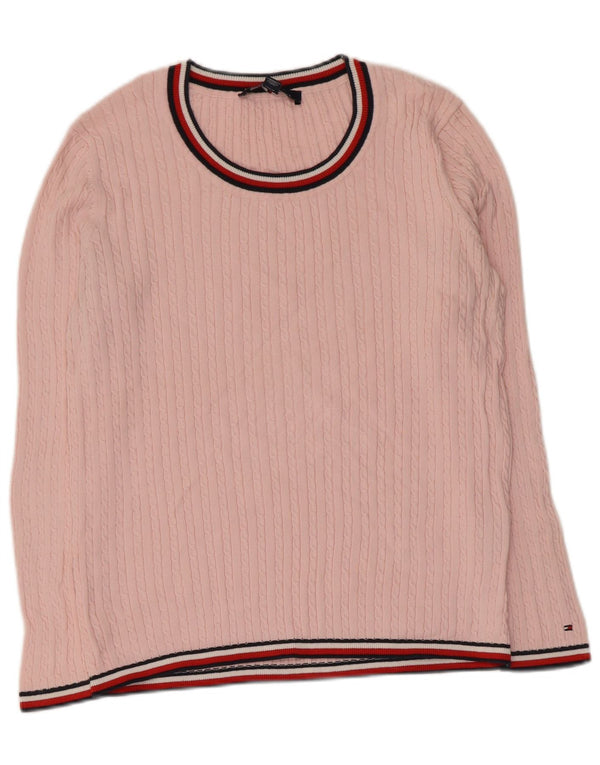 Tommy Hilfiger Womens Boat Neck Jumper Sweater UK 12 Medium Pink Striped