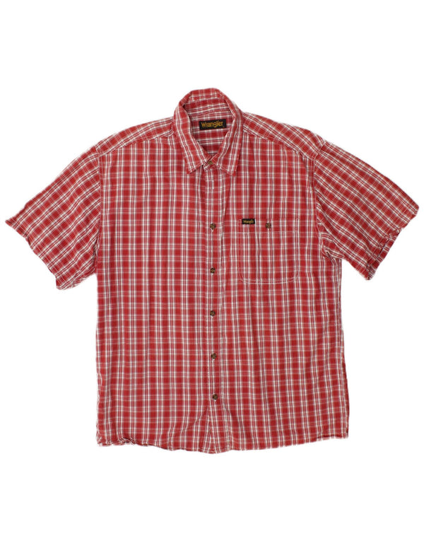 WRANGLER Camisa de manga corta para hombre de algodón a cuadros rojos grandes
