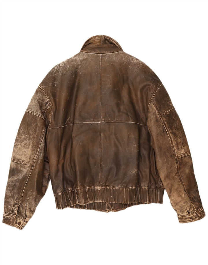 Chaqueta de cuero vintage para hombre IT 50 cuero marrón grande