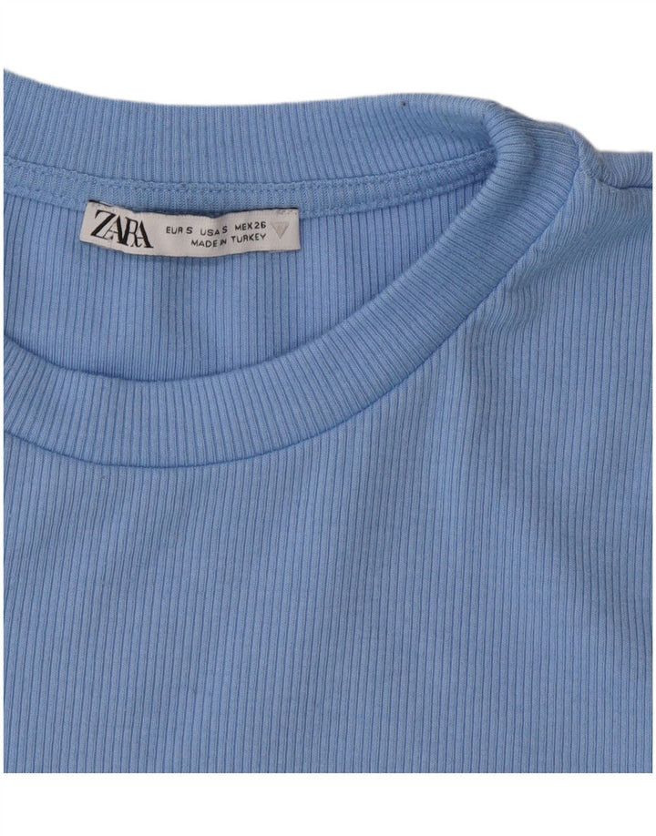 Zara Mujer Crop Camiseta Top UK 10 Small Azul