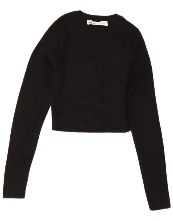 Zara Mujer Crop Top Manga Larga UK 8 Small Viscosa Negra