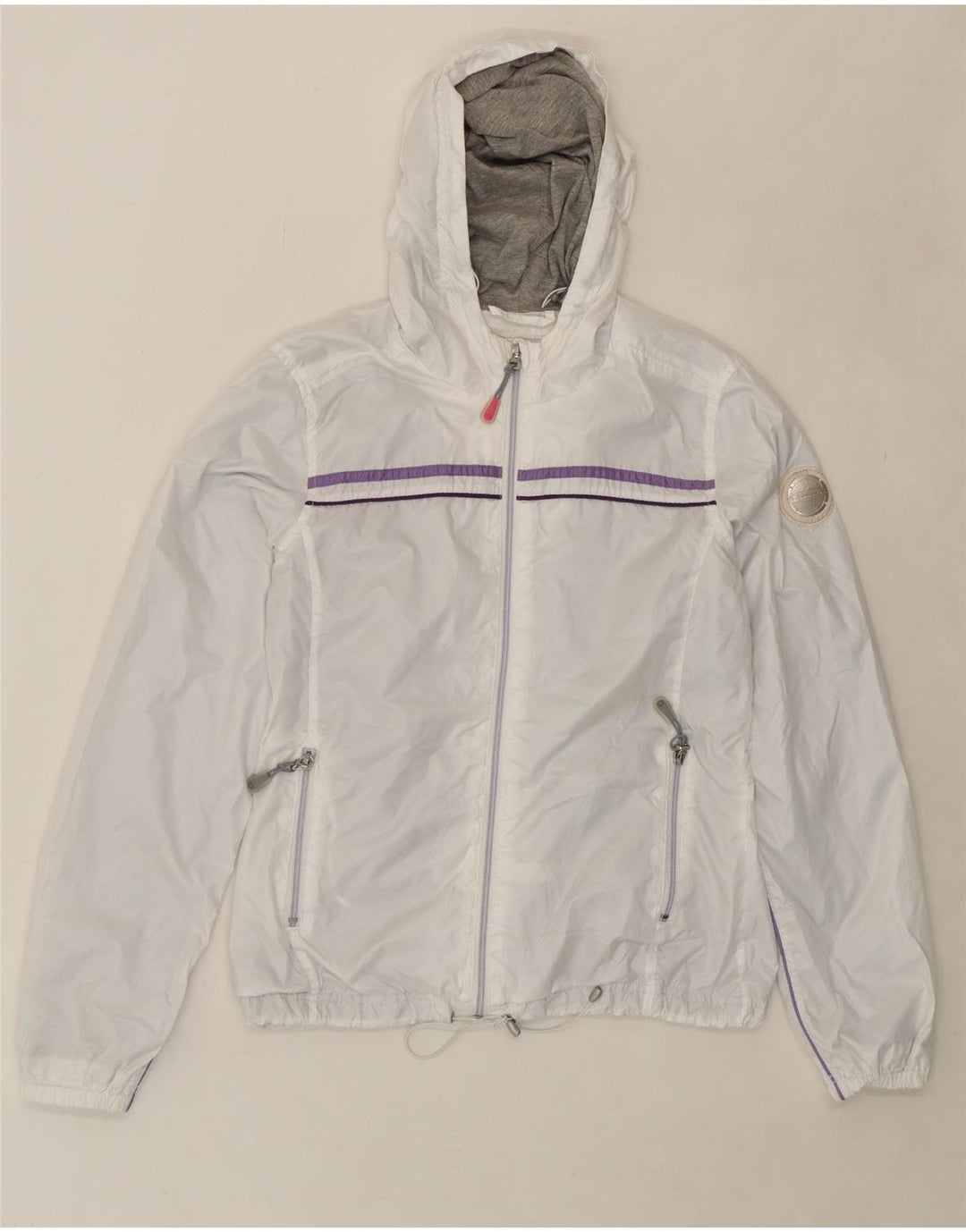 CHAMPION Womens Hooded Rain Jacket UK 14 Medium White Polyester Vintage Champion and Second-Hand Champion from Messina Hembry 