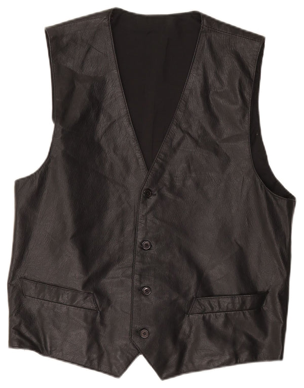 VINTAGE Mens Leather Waistcoat Small Black