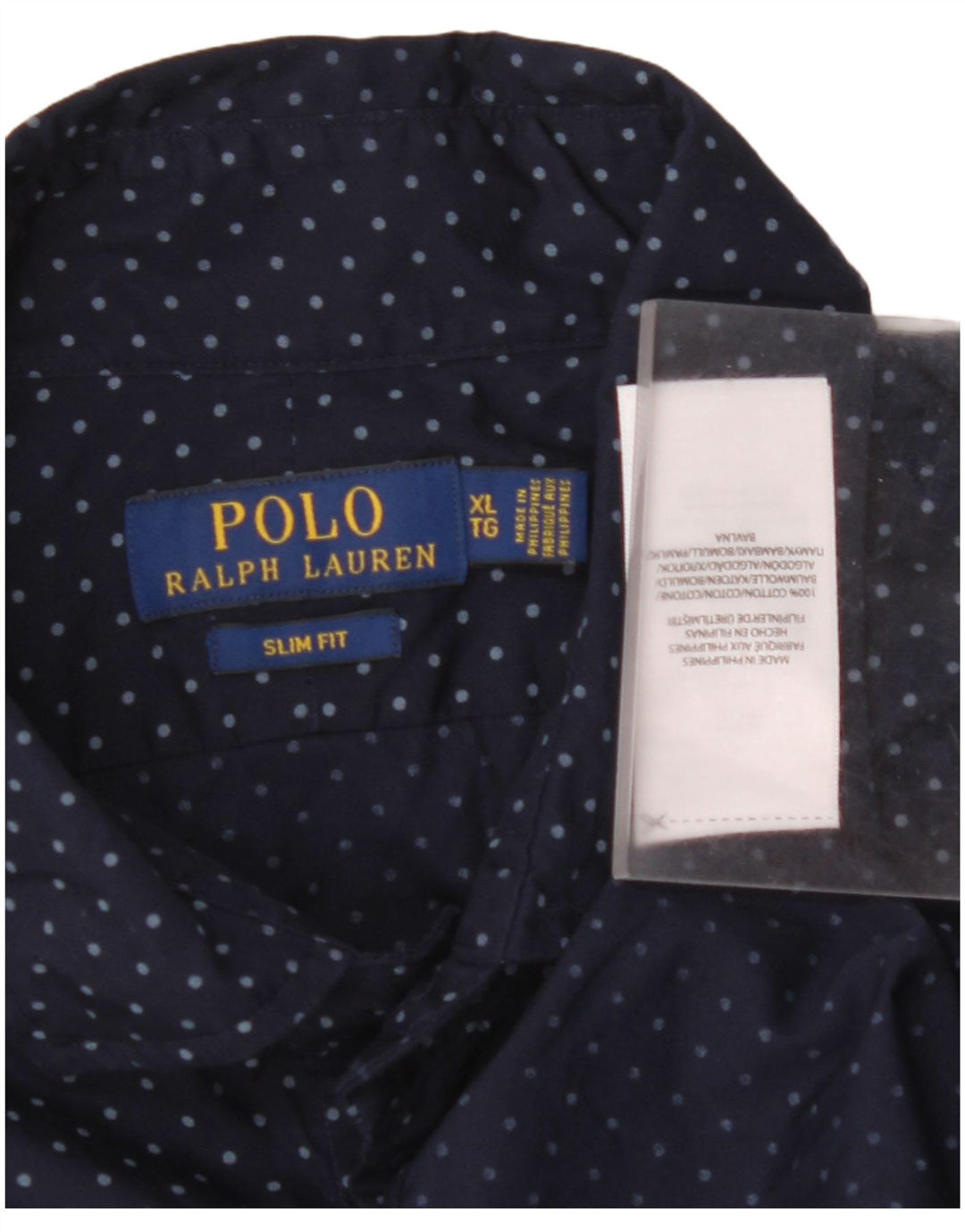 POLO RALPH LAUREN Camisa Slim Fit Hombre XL Algodón Moteado Azul Marino
