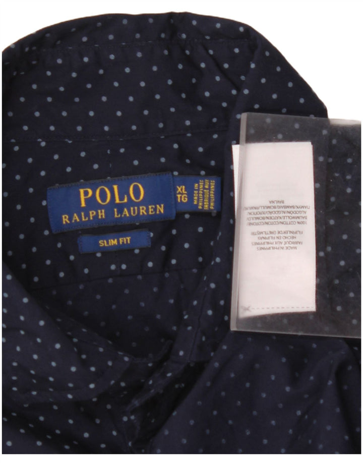 POLO RALPH LAUREN Camisa Slim Fit Hombre XL Algodón Moteado Azul Marino