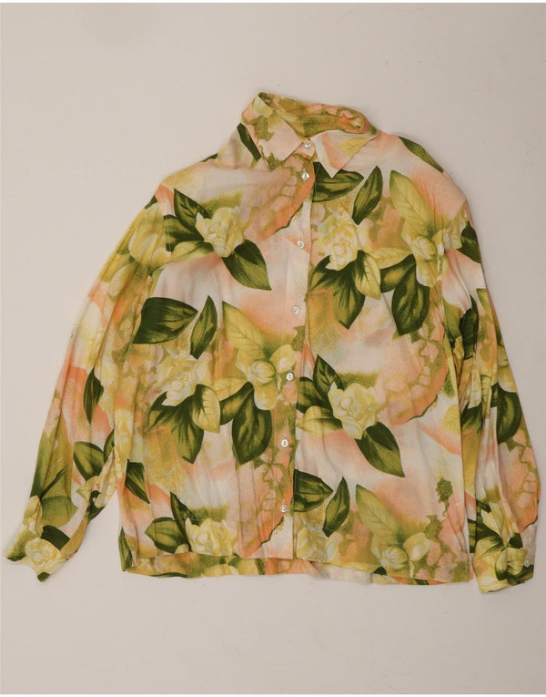 VINTAGE Camisa de mujer Reino Unido 10 Pequeño Amarillo Floral