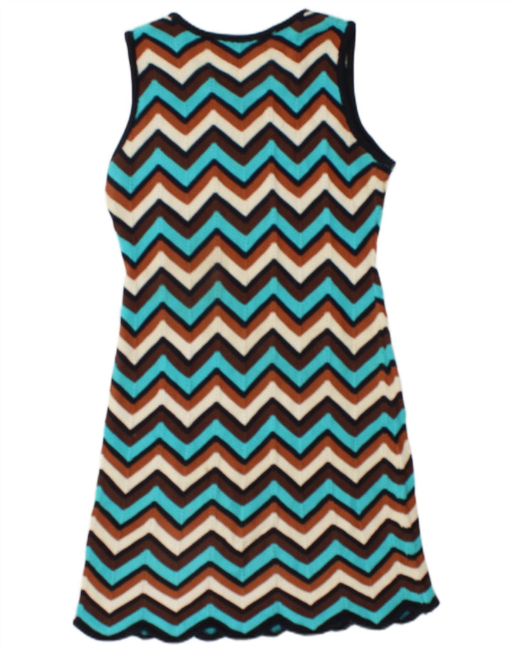 Vintage mujer punto jumper vestido Reino Unido 12 Chevron multicolor medio
