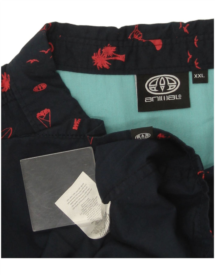 Camisa de manga corta con estampado abstracto para hombre Animal 2XL Algodón azul marino