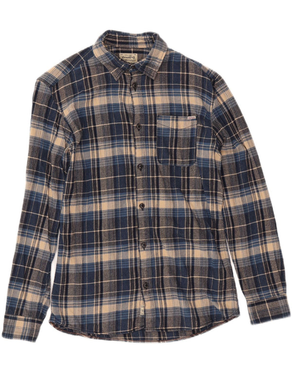 JACK & JONES Hombre Camisa De Franela Small Blue Check Cotton