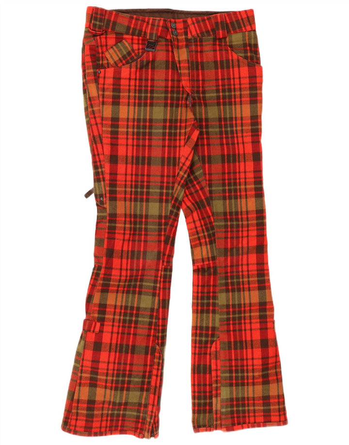 VINTAGE Hombres Bootcut Cortavientos Pantalones Pequeños W29 L32 Rojo Check Acrílico