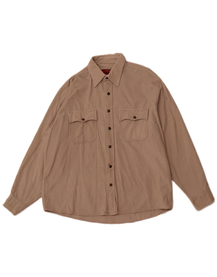 COTTON CLUB Camisa de pana para hombre Large Beige Cotton