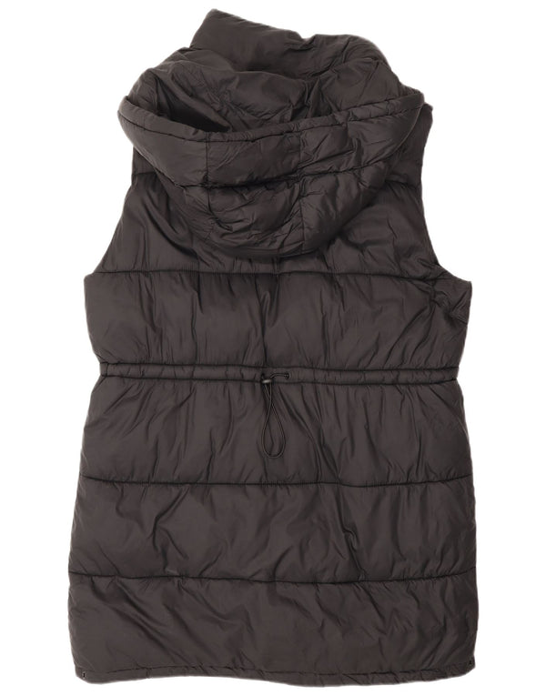 Zara Mujer Chaleco Acolchado Largo Con Capucha UK 46 Grande Poliéster Negro