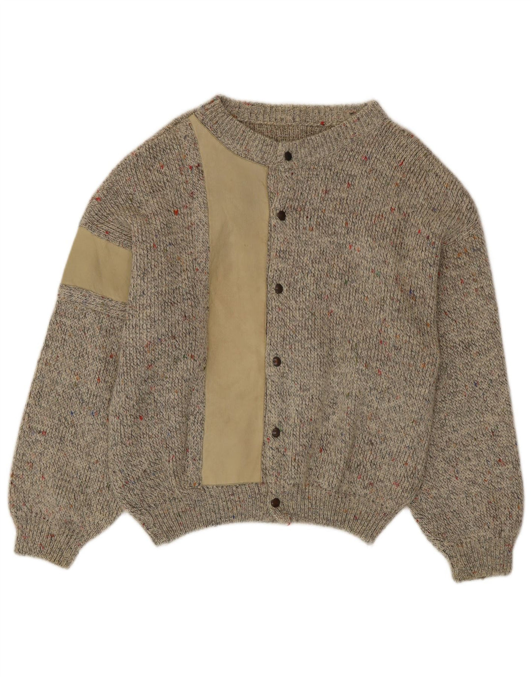 Vintage hombres Cardigan suéter medio beige moteado lana de alpaca